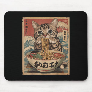 Cat Eating Ramen Noodles Kawaii Anime Manga Japane Mouse Pad