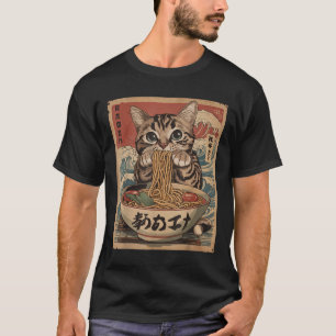 Cat Eating Ramen Noodles Kawaii Anime Manga Japane T-Shirt