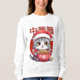 cat eating ramen noodles sweatshirt