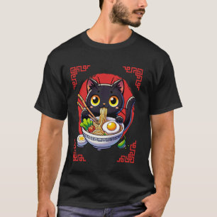 Cat Eating Ramen Noodles Vintage Style Japanese Ar T-Shirt