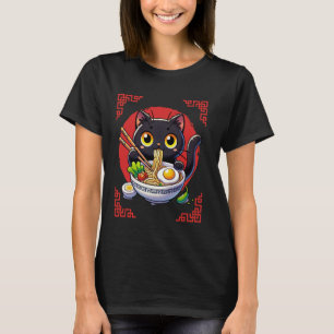 Cat Eating Ramen Noodles Vintage Style Japanese Ar T-Shirt
