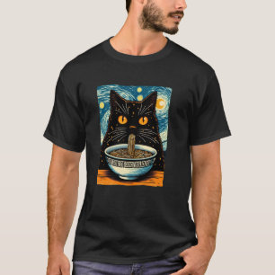 Cat Eating Ramen, Starry Night Van Gogh, Cat Lover T-Shirt