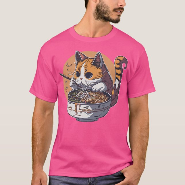 Cat Eating Ramen T-Shirt (Front)
