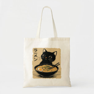 Cat eating ramen tote bag