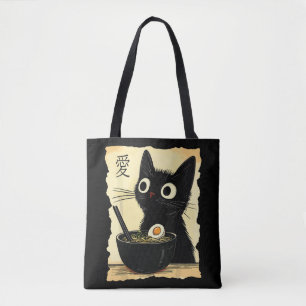 Cat eating ramen tote bag