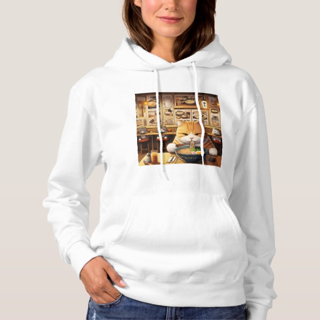 Cat Eating Ramen v1 Hoodie (Front)