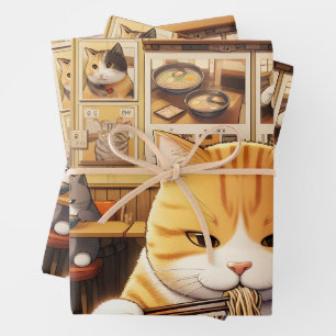 Cat Eating Ramen v1 Wrapping Paper Sheet