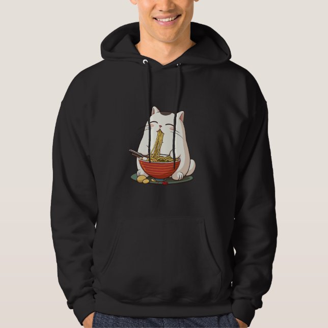 Cat Eating Ramen, Who Needs Chopsticks, NomNom Hoodie (Front)