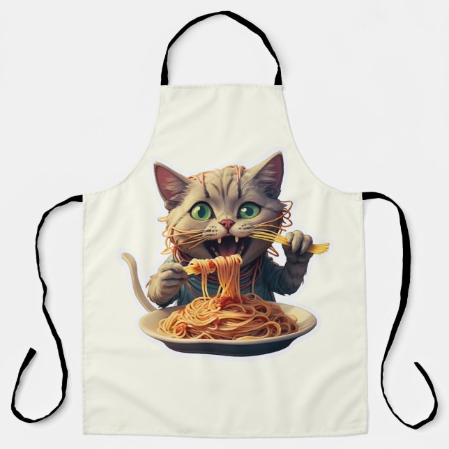 Cat Eating Spaghetti Apron (Front)