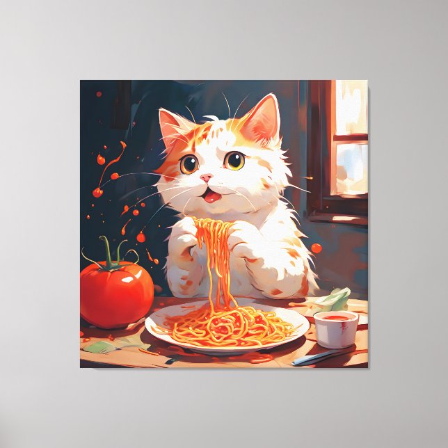 Cat eating spaghetti canvas print (Front)