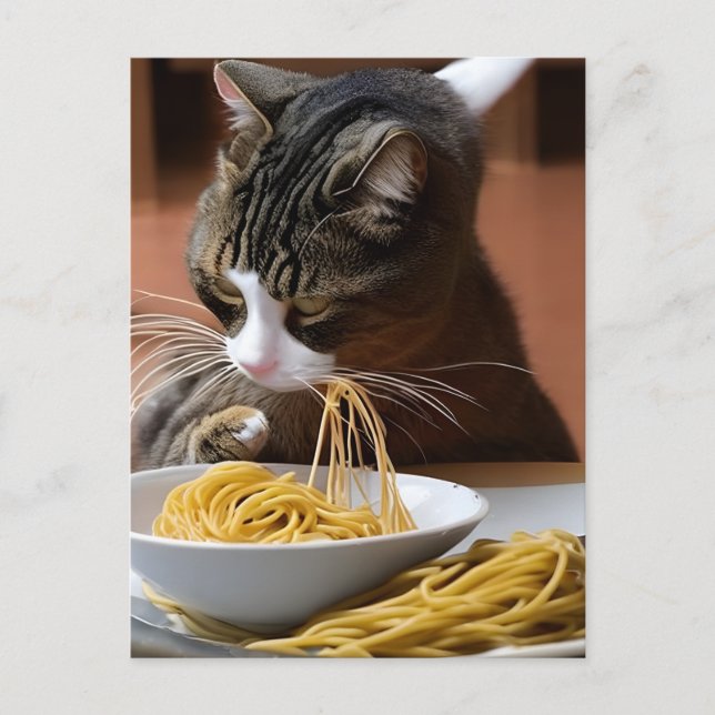 Cat Eating Spaghetti Postcard (Front)