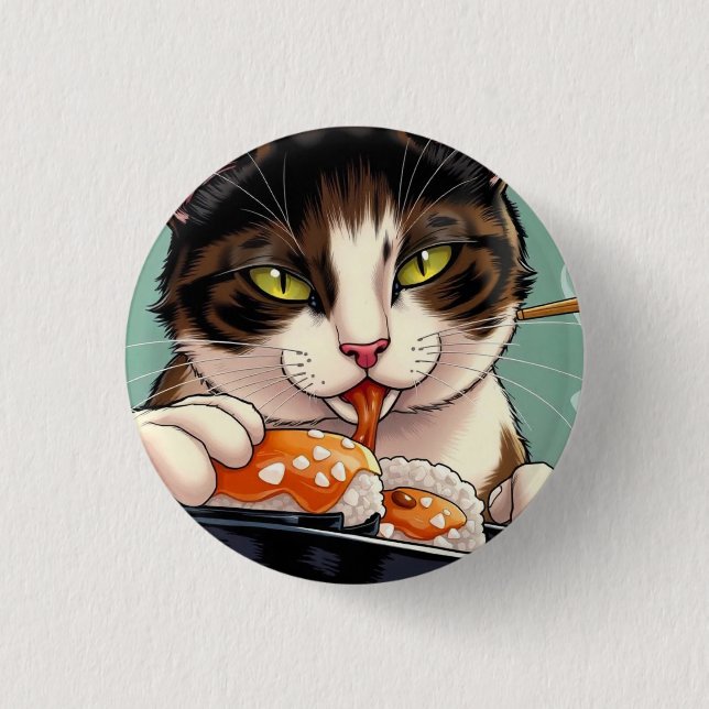 Cat Eating Sushi 3 Cm Round Badge (Front)