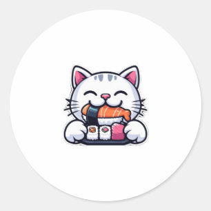 Cat eating sushi classic round sticker