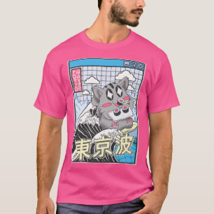 Cat Eating Sushi Surfing Kanagawa Wave Kawaii Vapo T-Shirt
