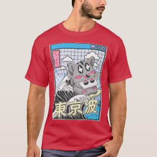 Cat Eating Sushi Surfing Kanagawa Wave Kawaii Vapo T-Shirt