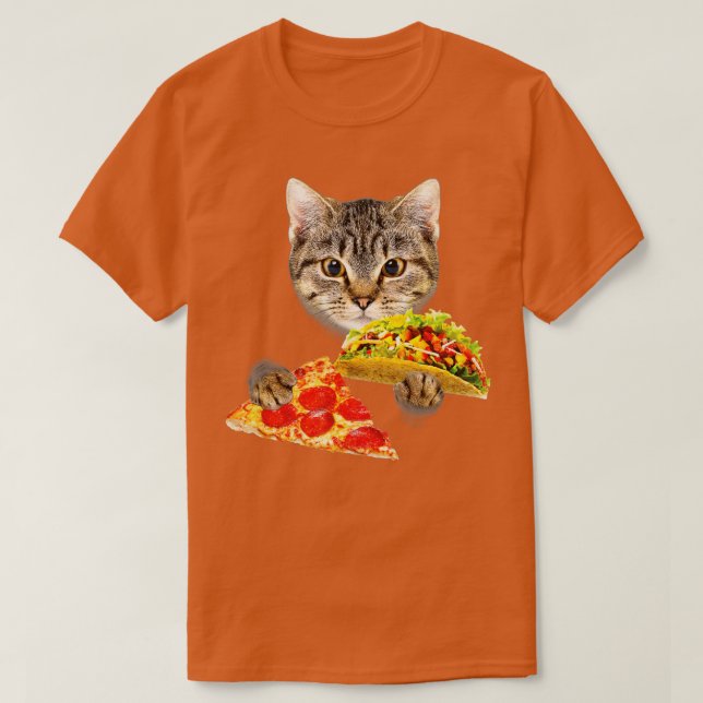 Cat Eating Taco and Pizza  Funny Kitty by Zany Bra T-Shirt (Design Front)