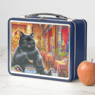 Cat eating Thai foods in Thai restaurant Metal Lunch Box