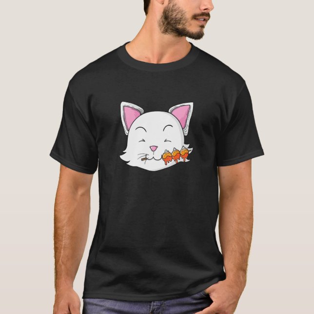 Cat Eats Dango Rice Dumplings T-Shirt (Front)