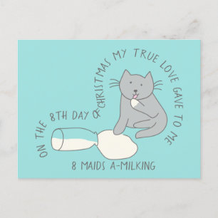 Cat Eighth Day 8 Maids-a-Milking Christmas Postcard