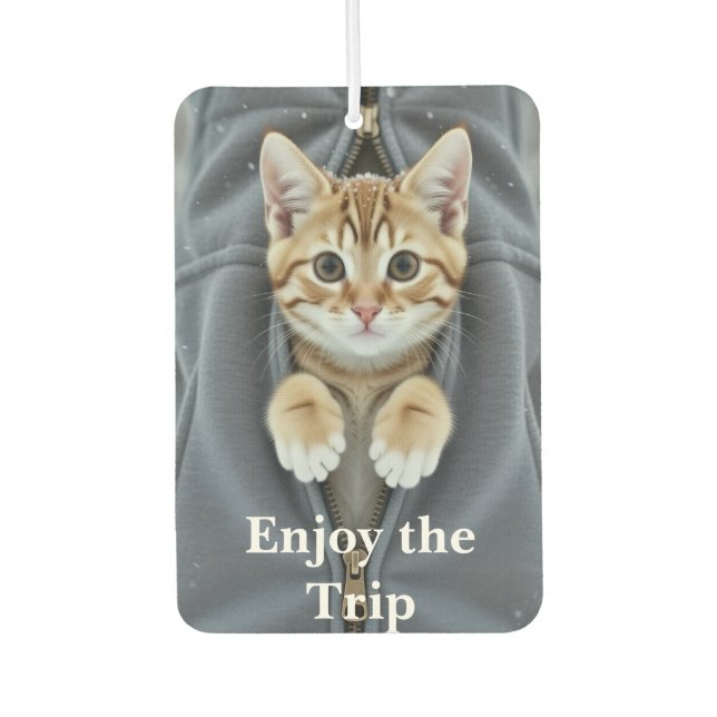 Cat emerging from a zipper car air freshener (Front)