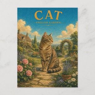 Cat English Garden Watercolor GeoSaga Postcard