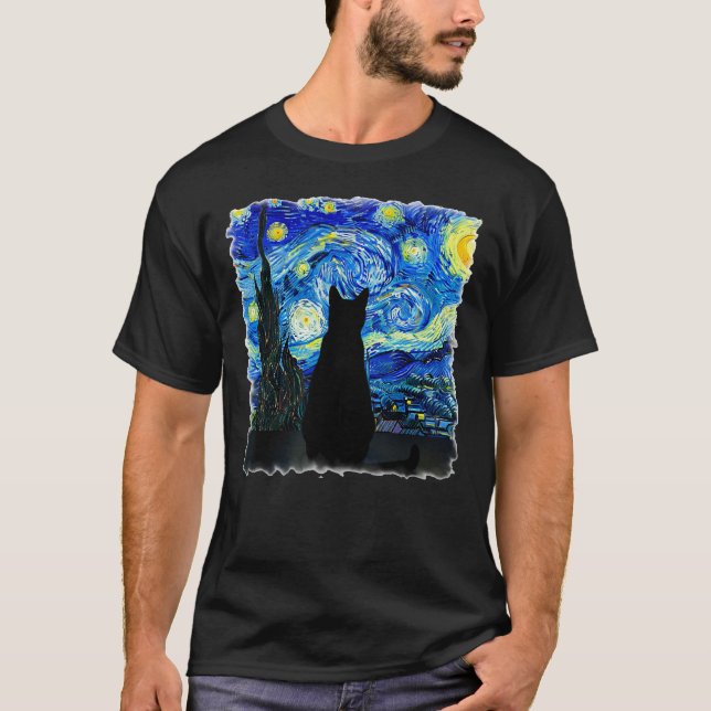 Cat enjoying a Starry Night! T-Shirt (Front)
