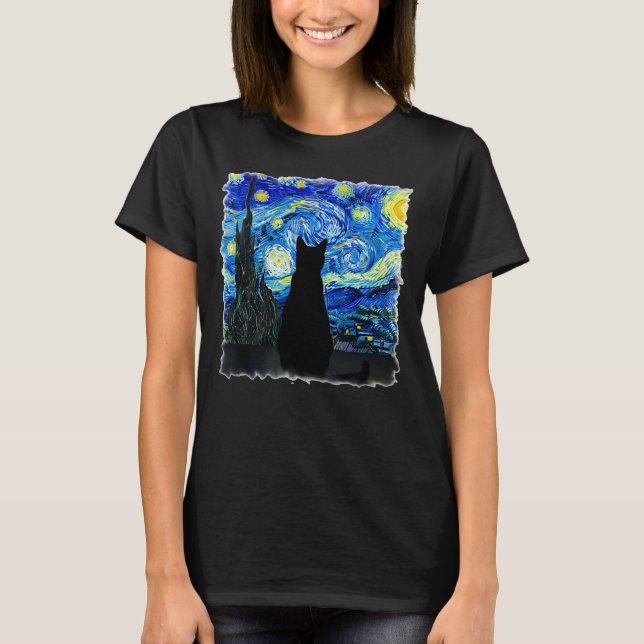 Cat enjoying a Starry Night! T-Shirt (Front)
