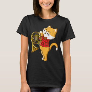 Cat Enjoying The Music Instrument French Horn1 T-Shirt