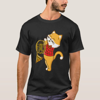 Cat Enjoying The Music Instrument French Horn T-Shirt