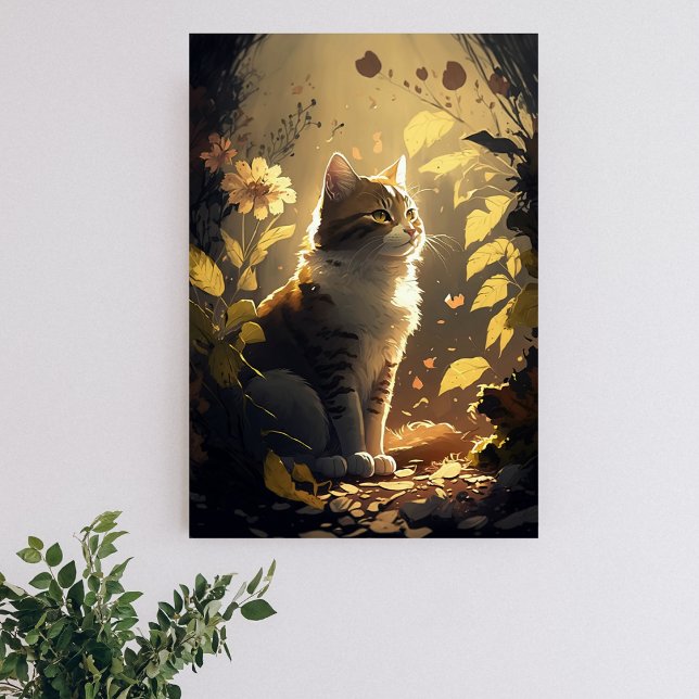 Cat Enjoying the Sunshine in a Garden of Flowers  Poster (Creator Uploaded)