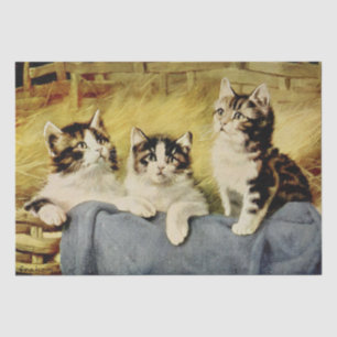 Cat Ephemera Decoupage Kittens in the Barn Tissue Paper