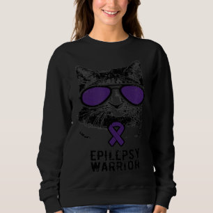 Cat Epilepsy Awareness Purple Sunglasses Brain War Sweatshirt