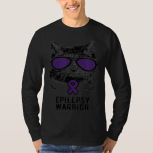 Cat Epilepsy Awareness Purple Sunglasses Brain War T-Shirt
