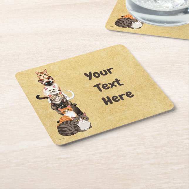 Cat-Er-Pillar Feline Tower Square Paper Coaster (Angled)