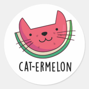 Cat-ermelon Funny Cat Watermelon Pun  Classic Round Sticker