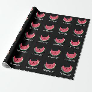 Cat-ermelon Funny Cat Watermelon Pun Dark BG Wrapping Paper