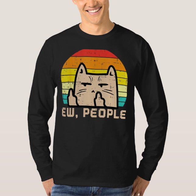 Cat Ew People Sunset Retro Anti Social Introvert M T-Shirt (Front)
