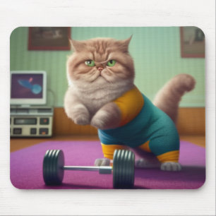 Cat Exercising at Home Mouse Pad