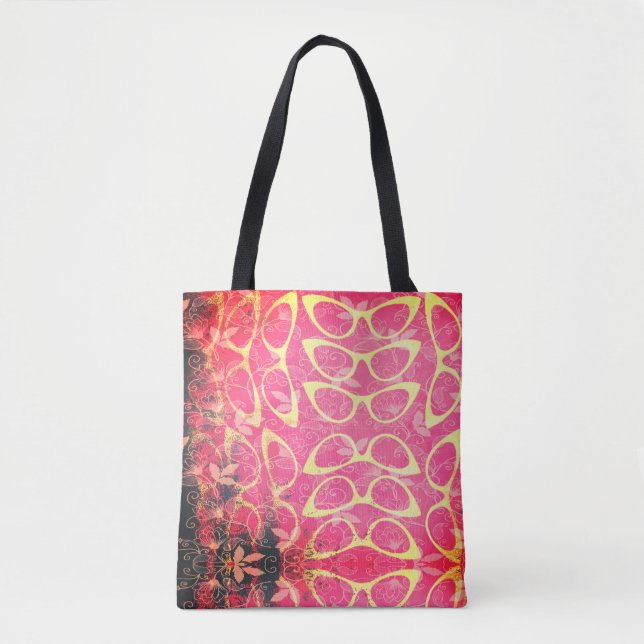 Cat Eye Glasses Funky Feminine Floral Fashion Tote Bag (Front)