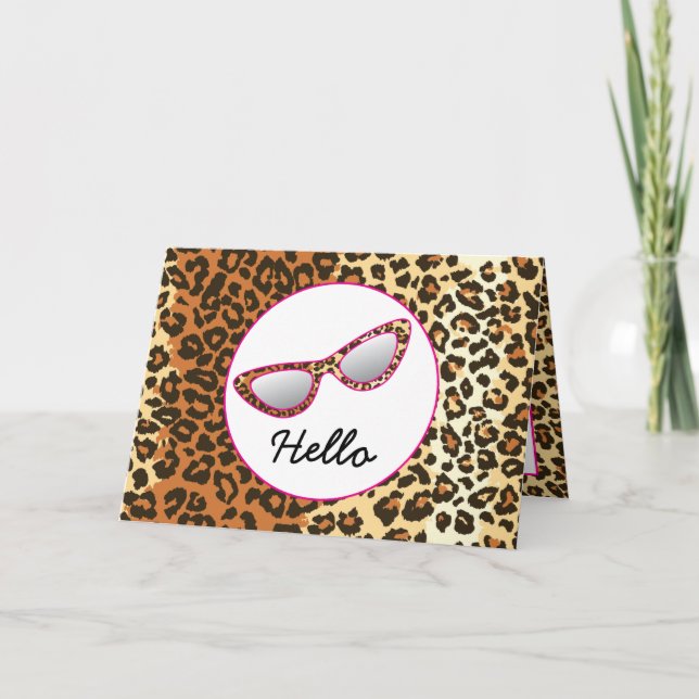 Cat Eye Glasses Leopard Print w/Custom Name Thank You Card (Front)