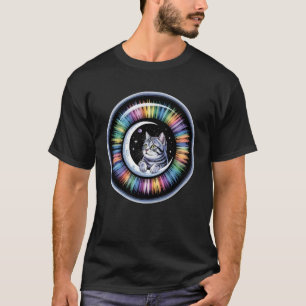 Cat Eyeball Crescent Moon Cosmic Rainbow Space Kit T-Shirt