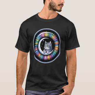 Cat Eyeball Crescent Moon Cosmic Rainbow Space Kit T-Shirt