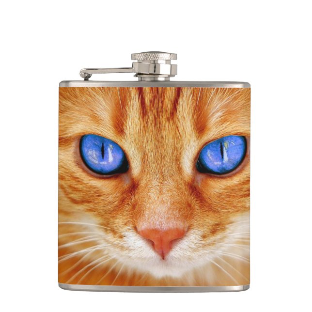 Cat Eyes Face Tiger mackerel red Cat Hip Flask (Front)
