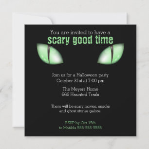 Cat Eyes Halloween Party Invitation (Green)