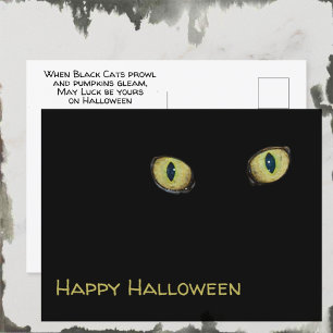 Cat Eyes Happy Halloween Black Holiday Postcard