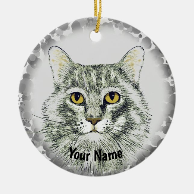 cat face  ceramic tree decoration (Front)