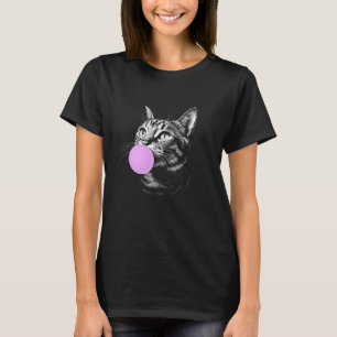 Cat Face Chewing Bubble Gum, Funny Cute Black T-Shirt