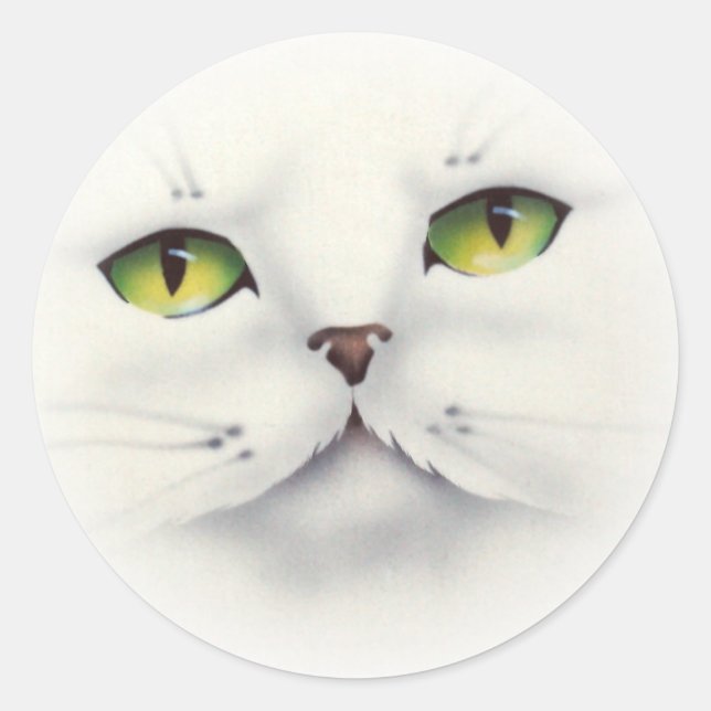 cat face classic round sticker (Front)