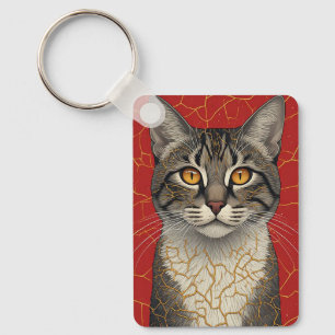 Cat Face Close Up With Golden Kintsugi Marks 🖤 Key Ring
