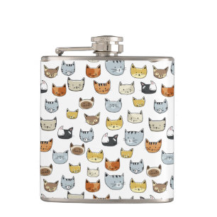 Cat Face Doodle Pattern Hip Flask